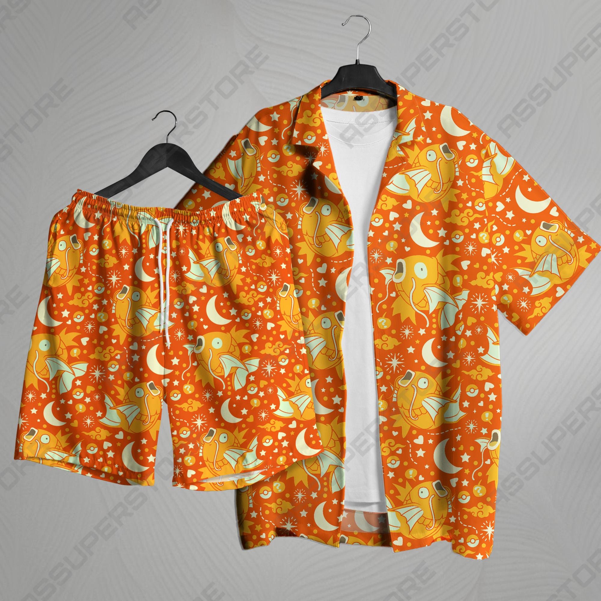 Magikarp Hawaiian Shirt Tropical Button Up Shirt Shiny Magikarp Hawaii Set Funny Summer Beach Short Magikarp Shirt Gifts