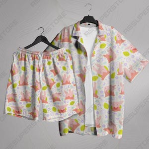 Ditto Hawaiian Shirt Tropical Button Up Shirt Pastel Pattern Summer Beach Short Funny Unisex Vacation Outfit Ditto Shirt Gifts
