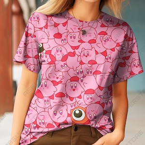 Pink Cartoon Star Shirt, Kawaii Cloud Hero Tee, Funny Gamer Aesthetic T-Shirt, Anime-Inspired Gift for Her, Cute Pastel Top