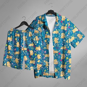 Psyduck Hawaiian Shirt Tropical Button Up Shirt Retro Blue Summer Beach Short Funny Unisex Vacation Outfit Psyduck Shirt Gifts