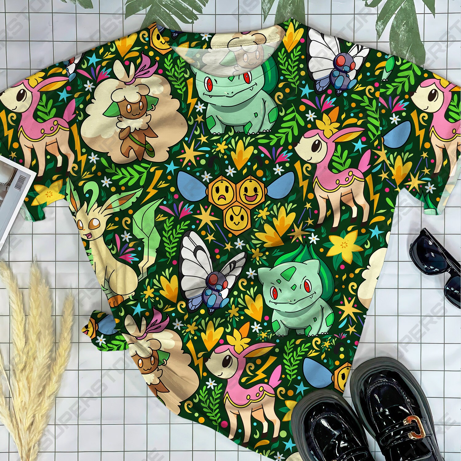 Pokémon Damen T-Shirt Mit Bulbasaur Gesicht – Lässig, Kurzärmlig, In Den USA Gedruckt
