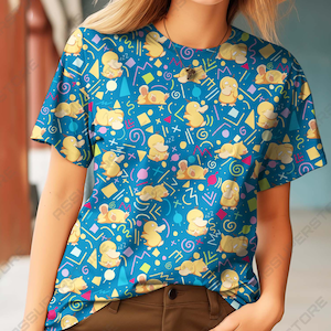 Camiseta divertida de pato amarillo – Camiseta retro de dibujos animados – Camiseta con un animalito confundido – Camiseta unisex con estética azul de los 90