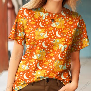 Funny Golden Fish Shirt | Cute Orange Cartoon T-Shirt | Kawaii Aesthetic Moon Star Tee | Summer Gift Tee