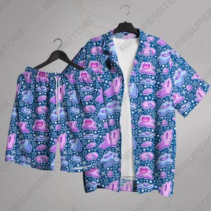Ditto Hawaiian Shirt Tropical Button Up Shirt Starry Pattern Summer Beach Short Funny Unisex Vacation Outfit Ditto Shirt Gifts