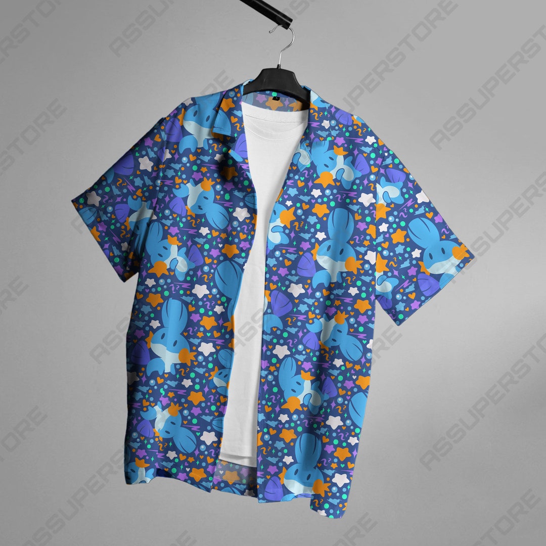 Mudkip Water Hawaiian Buttonup Shirt Mudkip Fun Summer Shirts for
