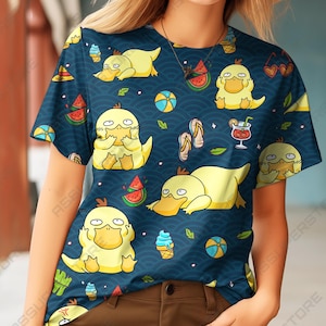 Funny Summer Cartoon Duck Shirt – Cute Beach Style Graphic Tee, Unisex Gift Idea for Fans of Quirky Aesthetic