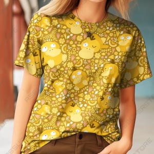 Cute Yellow Duck Floral T-Shirt – Funny Cartoon Animal Summer Tee – Nature-Inspired Gift Idea for Duck Lovers