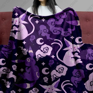 Umbreon Espeon Fleece Blanket Mystic Night Art Throw Blanket Soft Cozy Home Decor Funny Family Baby Blanket Espeon Umbreon Blanket Gifts
