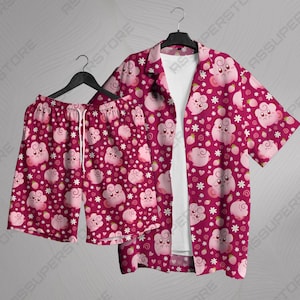 Clefairy Hawaiian Shirt Tropical Button Up Shirt Cute Pink Fairy Summer Gift Outfit Unisex Beach Set Clefairy Shirt Gifts