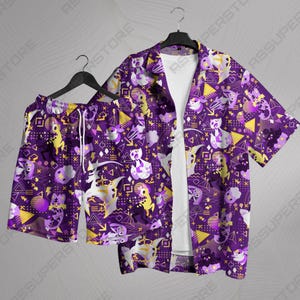 Arceus Froslass Hawaiian Shirt Tropical Button Up Shirt Geometric Cosmic Pattern Summer Beach Short Funny Unisex Outfit Arceus Shirt Gifts