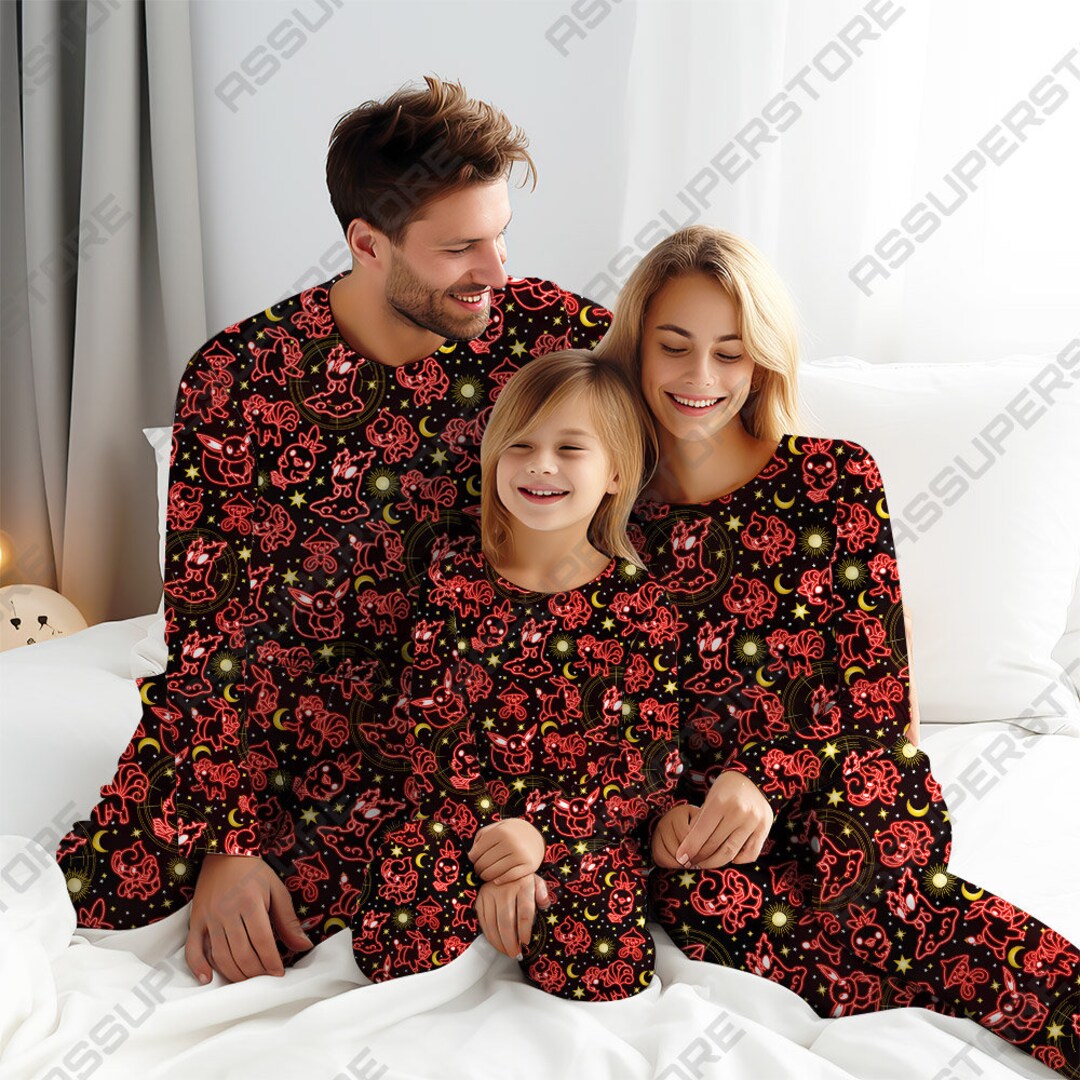 Vulpix Eevee Kawaii Neon Family Pajamas Vulpix Fox Matching Pajamas ...