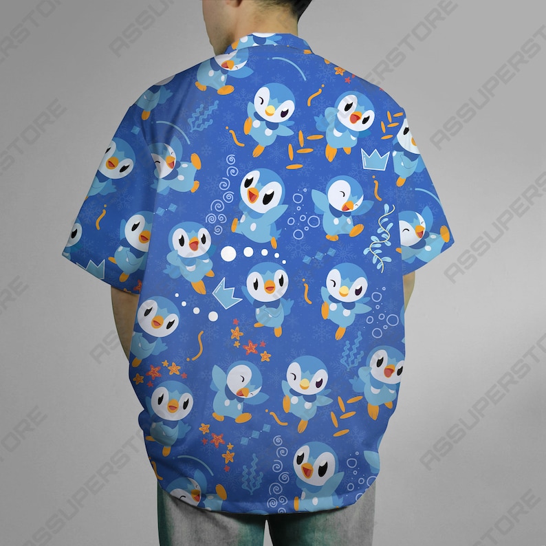 Chemise piplup hawaïenne, chemise boutonnée anime japonaise, cadeau cadeau image 10