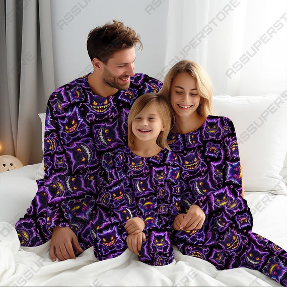 Ghost Gengar Pajamas Cute Gengar Neon Family Pajamas Japanese Anime Pajamas Gift Etsy UK