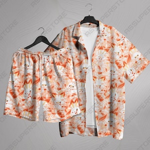 Scorbunny Hawaiian Shirt Tropical Button Up Shirt Floral Pattern Summer Beach Short Funny Unisex Outfit Scorbunny Shirt Gifts