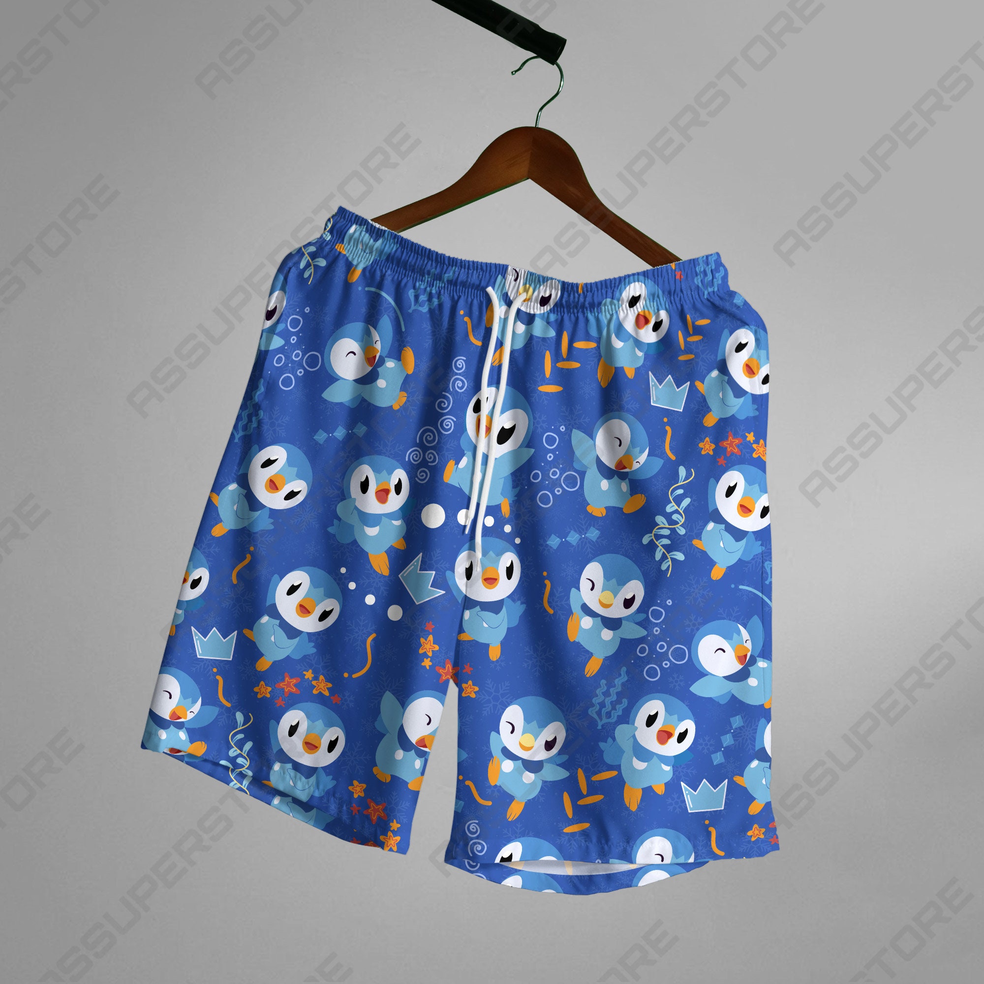 Discover Piplup PKM Pocket Dibujos Animados Japonesa PKM Merch Verano Aloha Hawaiana Pantalones Cortos