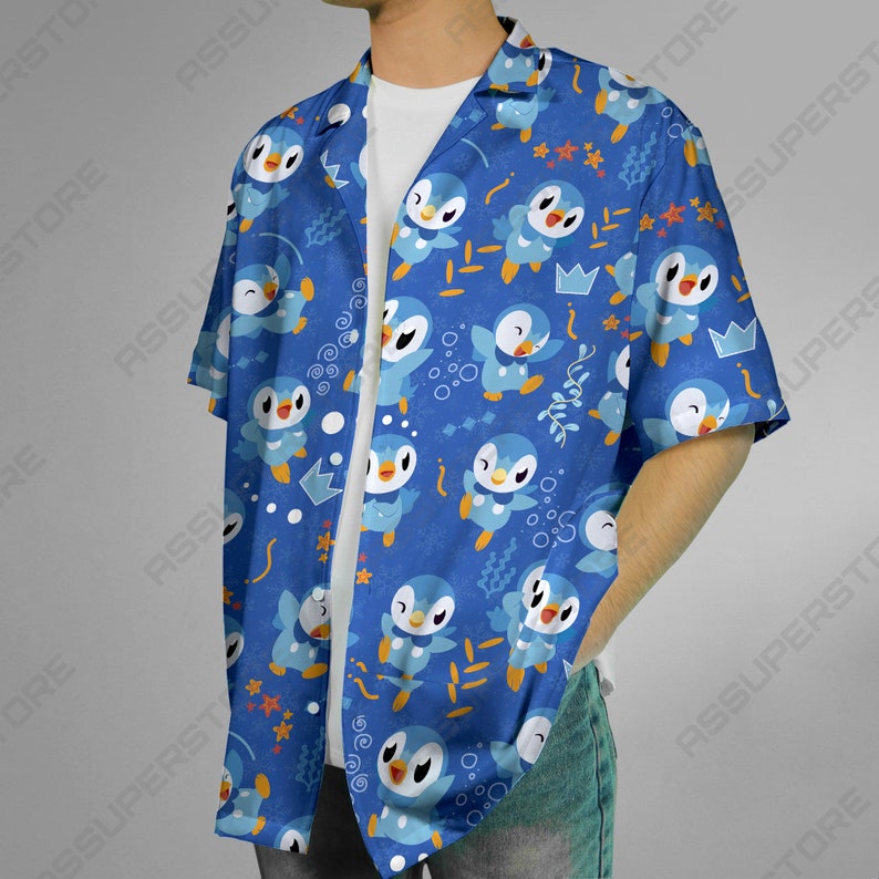 Chemise piplup hawaïenne, chemise boutonnée anime japonaise, cadeau cadeau image 4