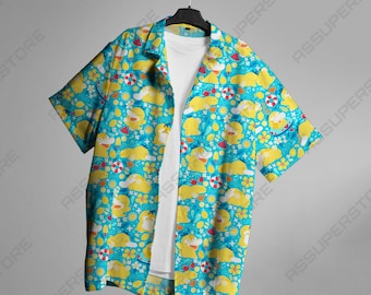 Psyduck Hawaiian Anime Button-Up Shirt Psyduck Shirt Geschenk