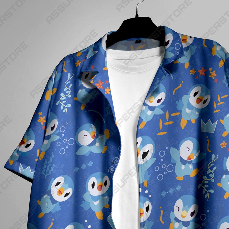 Chemise piplup hawaïenne, chemise boutonnée anime japonaise, cadeau cadeau image 2