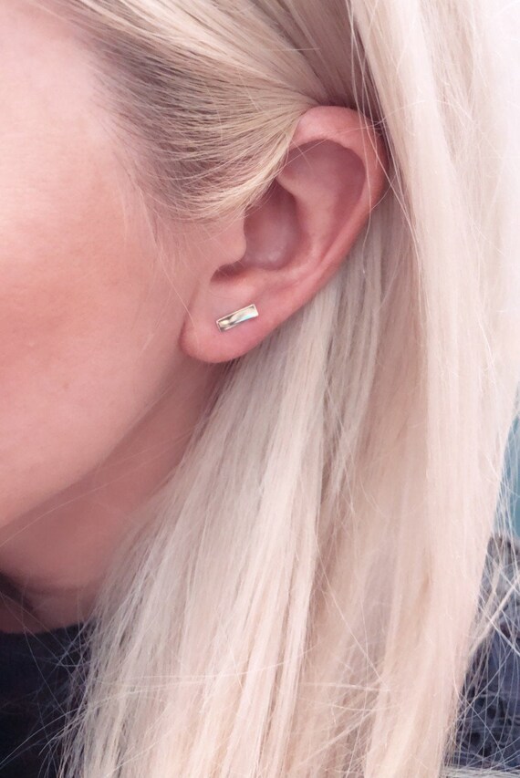 14K Solid Gold Bar Stud Earrings Etsy