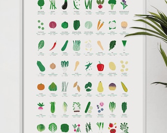 Seasonal fruit and vegetable art print (A2) | Illustrated food art | Gardening print | nature lover wall art | vegetable illustration