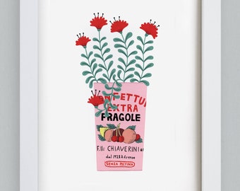 Strawberry Jam floral art print (A4 & A3) | Botanical illustration | jam wall art | gift for nature lover | home decor | jelly jar