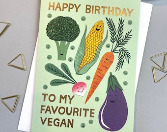 Ma carte d'anniversaire vegan préférée (A6) | carte de vœux à base de plantes | cadeau pour les végétaliens | carte éco | carte d'anniversaire de légumes