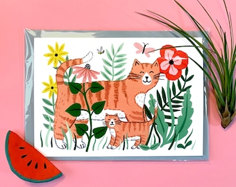 Moederdagkaart | Mama wenskaart | botanische kaart | mama kaart | katten illustratie | botanische wenskaart | kat kaart