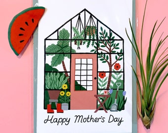 Mother's Day Greenhouse Card | mom card | mum card | botanical illustration | glass house tropical art