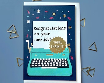 Congratulations on your new job card | new job greetings card | typewriter card | you'll smash it | eco card | new job gift