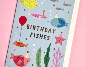 Birthday Fishes card (A6)| birthday card | sea life card | nature lover | silly card | fun birthday card | illustrated card