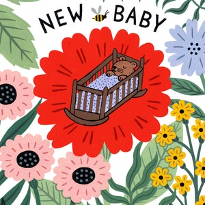 New Baby Card A6 congratulations on your little one new parent gift for new mums botanical illustration cute baby mouse card image 2