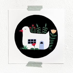 Square Duck house mini print, 160 x 160cm, novelty house, fun botanical print, tiny house, wall art, fruit painting, home decor, home image 1