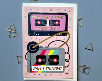Tape Player Birthday Card (A6) |  Retro greetings card | eco gift | funny card | silly illustration | now thats what I call old | gift for