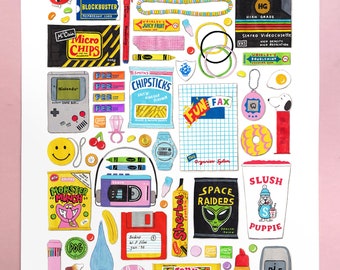 Child of the 90s art print (A4, A3 + A2) | 90s themed art | food illustration | retro art | nostalgic home decor | fun gift | y2k art