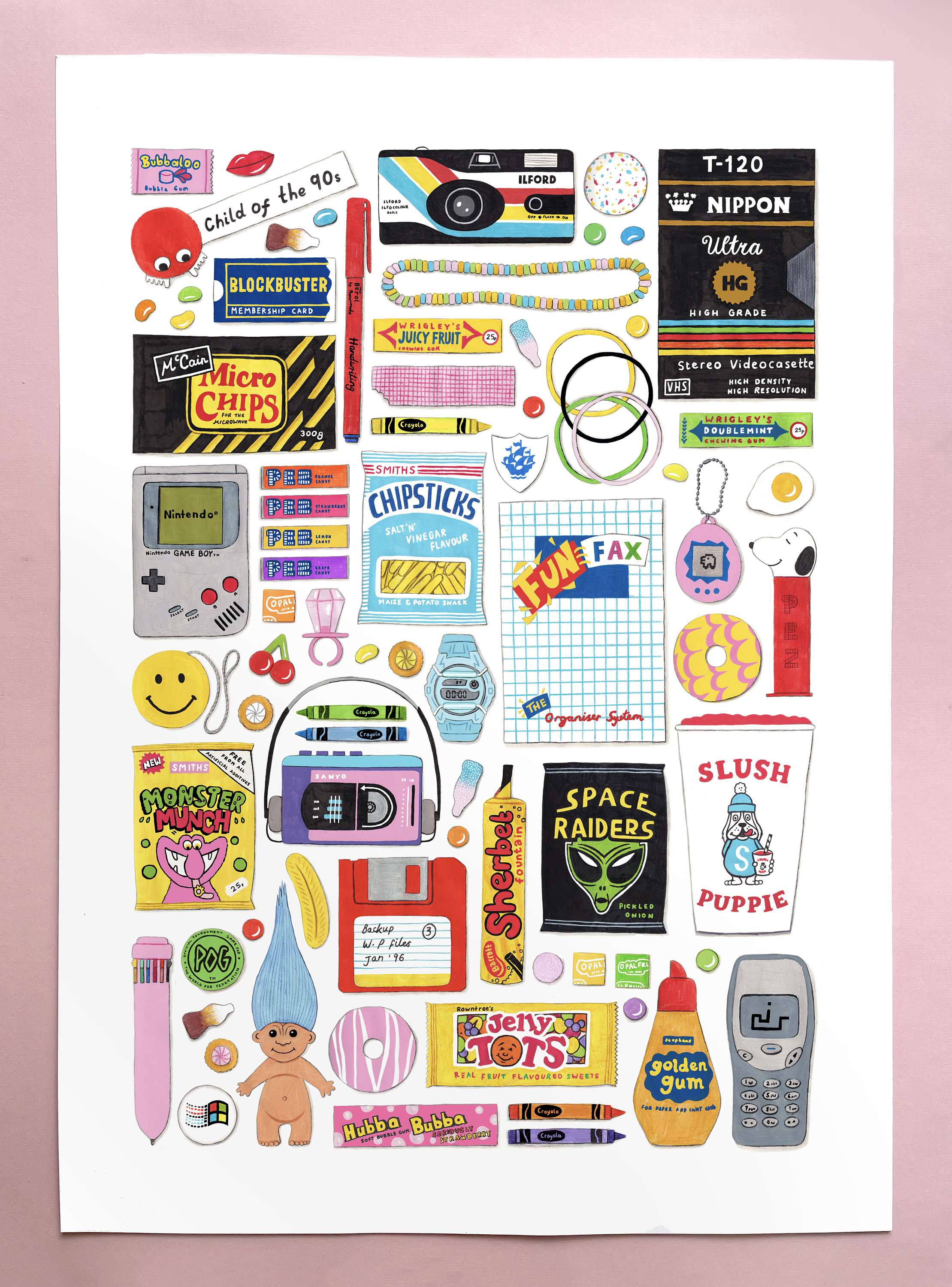 Child of the 90s Art Print (A4, A3 + A2) | 90s Themed Art | Food