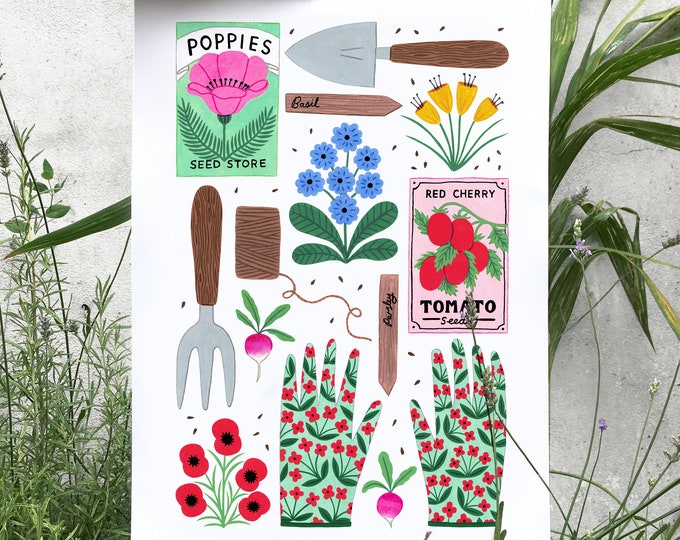 Gardening print (A4 + A3) | Green fingers art print | gift for gardeners | eco gift | nature home decor | botanical illustration