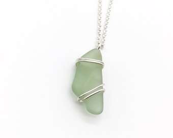 Unique Sea Foam Sea Glass and Silver Necklace