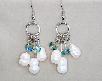 Pearl and Crystal Cluster Earrings