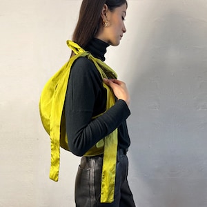 Chartreuse Sling Bag with Adjustable Straps in Deadstock Taffeta