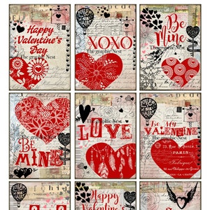 Valentine hearts ATC cards. Digital download.