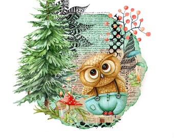 Owl Brush graphic. Digital download.