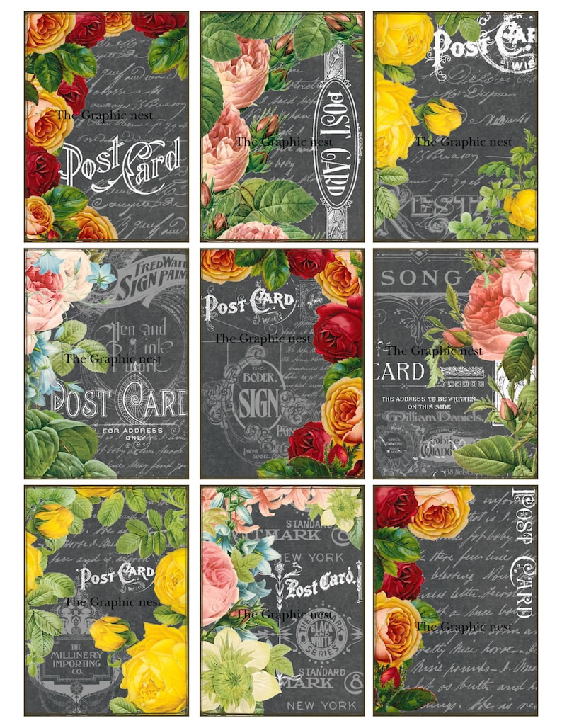 ATC Floral Post Cards. Digital Download. - Etsy