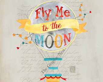 Fly me to the moon digital artwork. Digital download