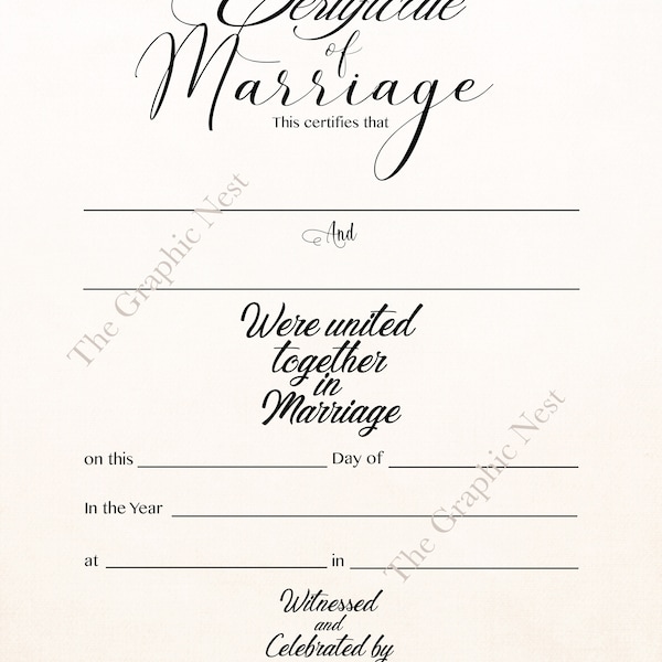 Digital Marriage Certificate. Simple design. Digital download.