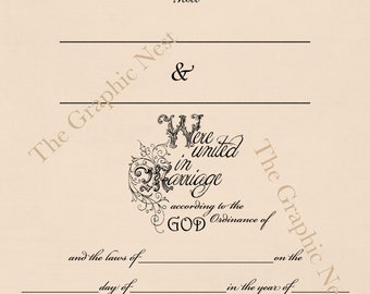 Digital simple Marriage Certificate. Digital Download.