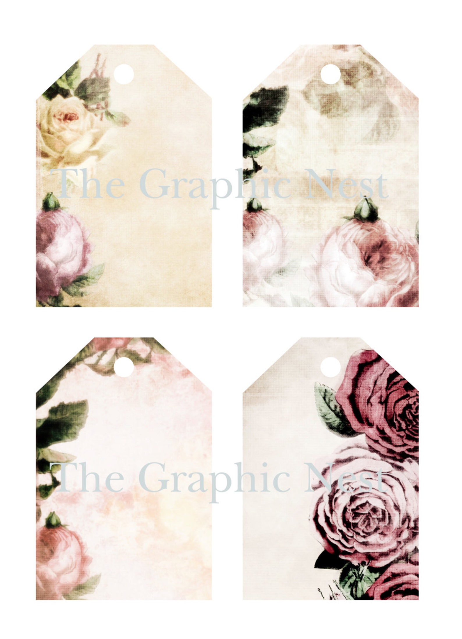 Rose Tags. Digital Download. Etsy