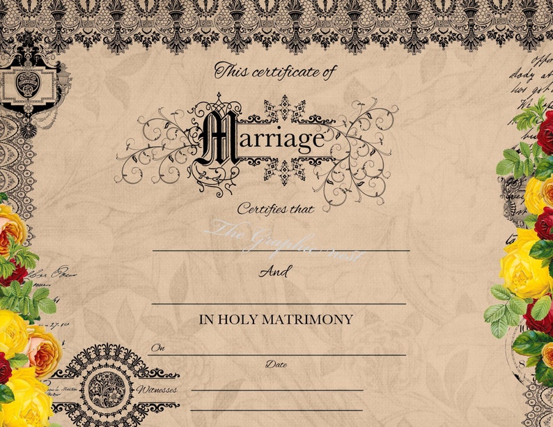 Vintage Marriage Certificate. Digital Download - Etsy