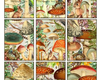 Botanical Mushroom ATC. Digital download.