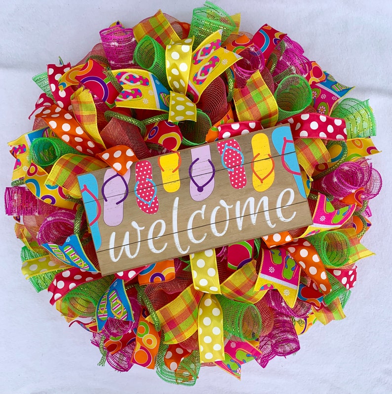Summer Wreath colorful wreath flip flop wreath summer flip flop wreath Summer Decor bright wreath wreath wreath summer decor