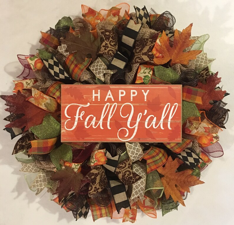 Happy Fall y/'all wreath wreath Fall decor fall wreaths Thanksgiving wreath wreaths fall wreath fall mesh wreath Fall wreath